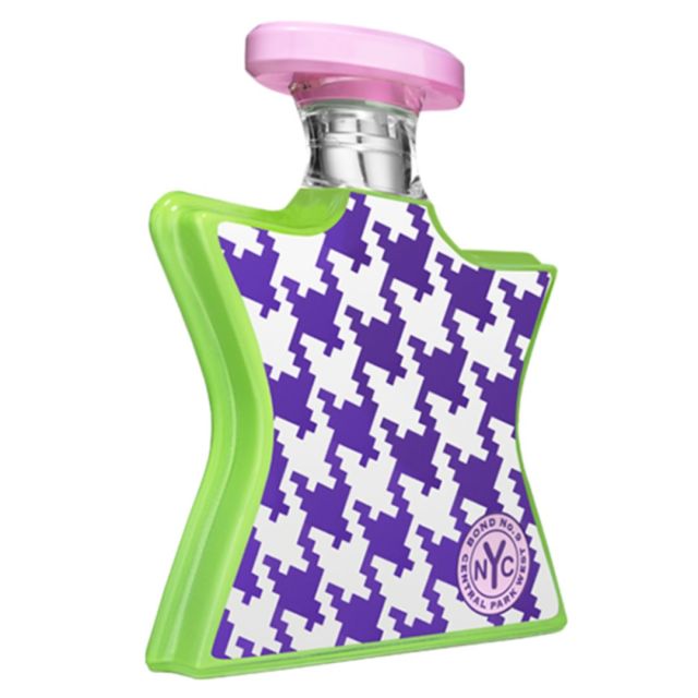 star-shaped bottle of perfume with purple houndstooth print