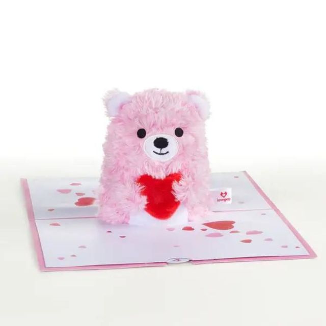 valentine's day greeting card with pop-up teddy bear inside