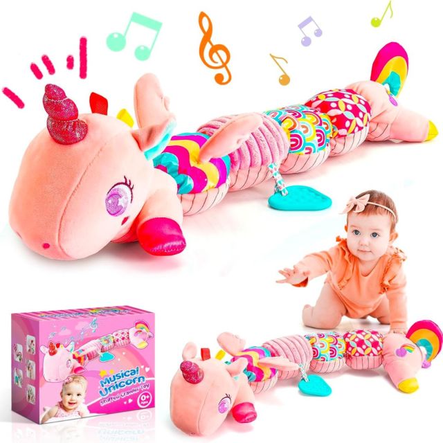 pink plush musical unicorn baby toy