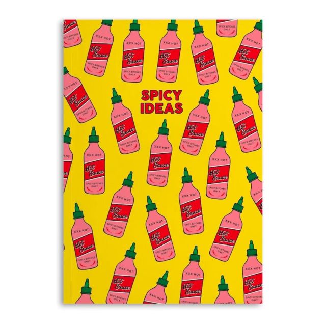 yellow notebook with hot sauce print