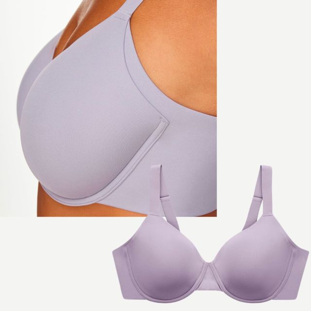 close up of taupe colored full coverage bra
