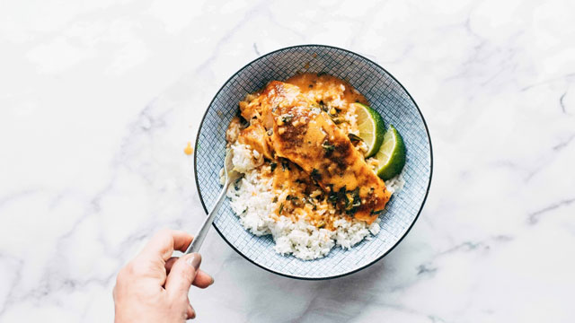 picture of coconut curry salmon which is a good salmon meal idea