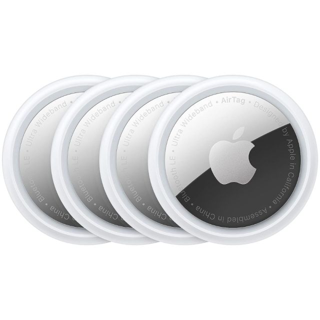four Apple Air Tags in a row
