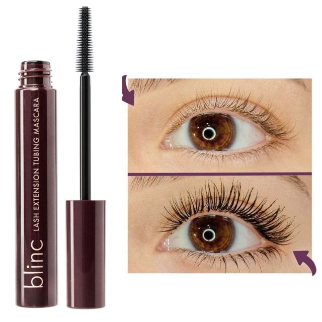tube of blinc mascara next to before and after images