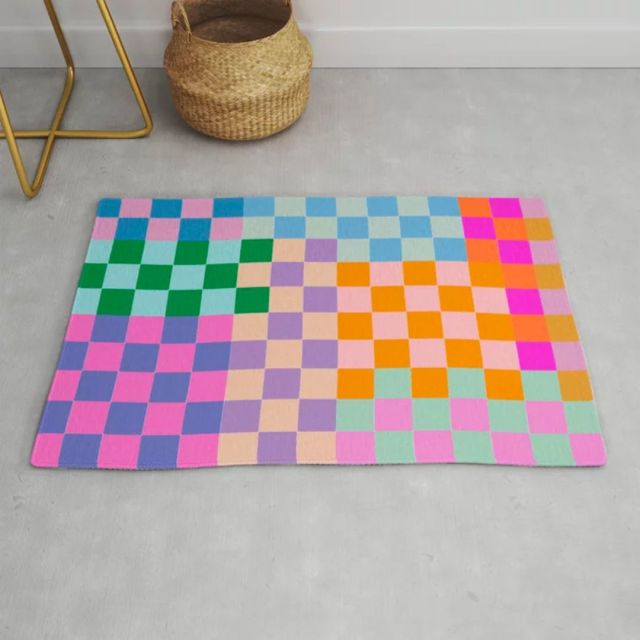 multicolored rectangle checkerboard print rug
