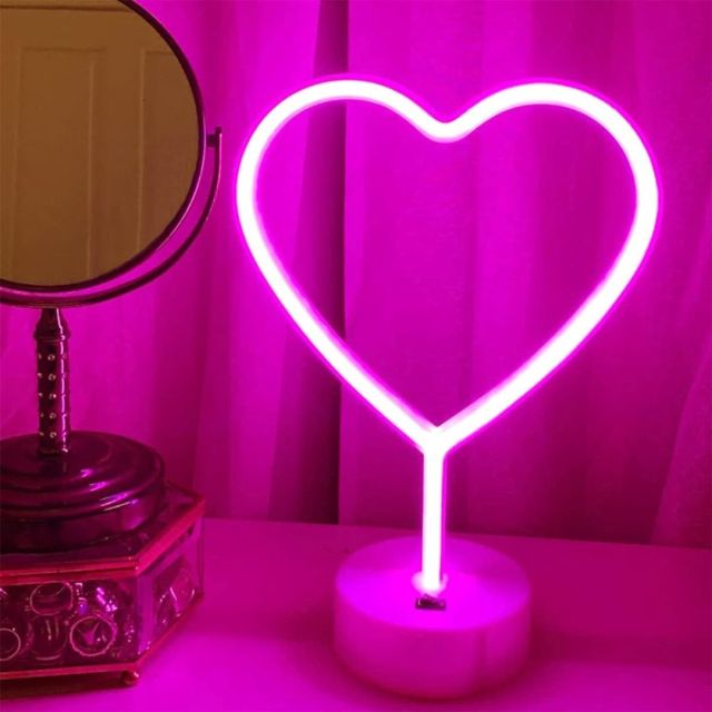 pink heart neon light