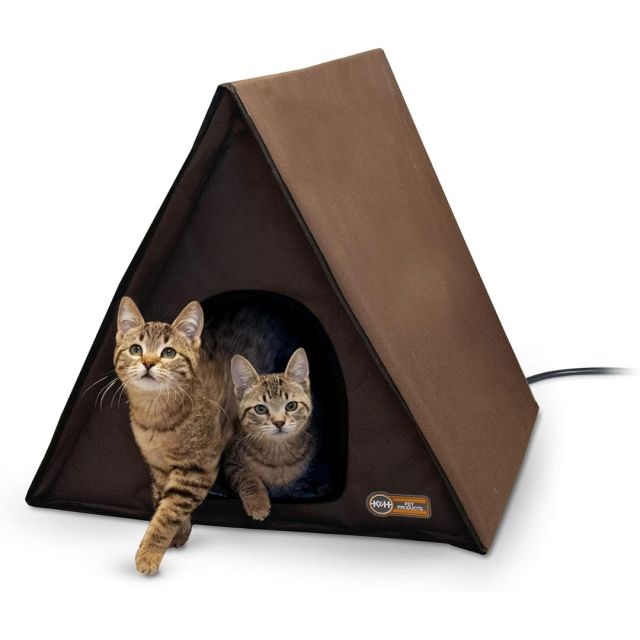 brown cat tent with two cats inside