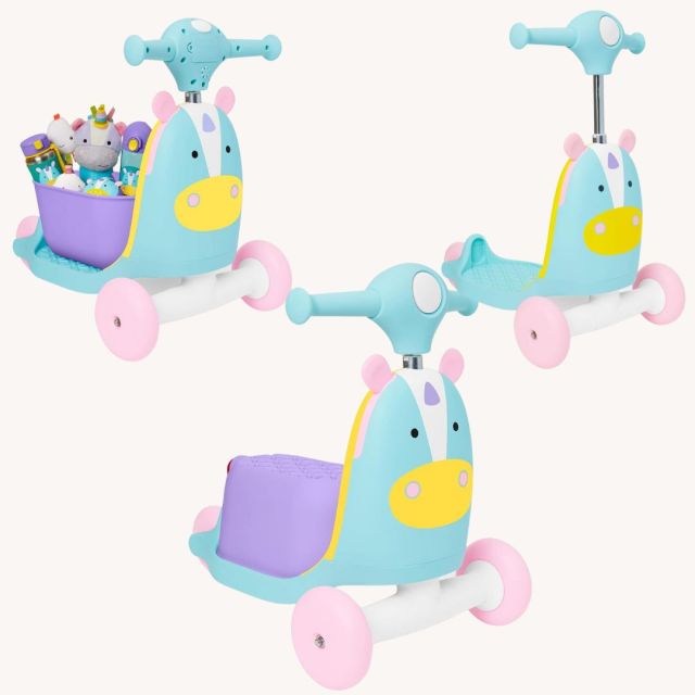 unicorn 3-in-1 scooter, buggy, and ride-on toy