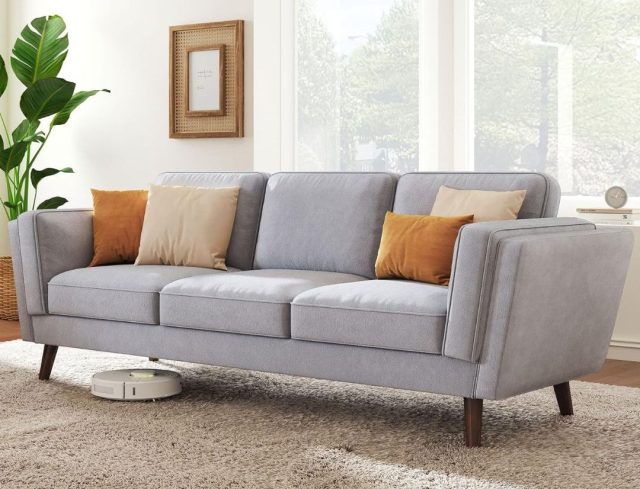 grey mid-century modern sofa