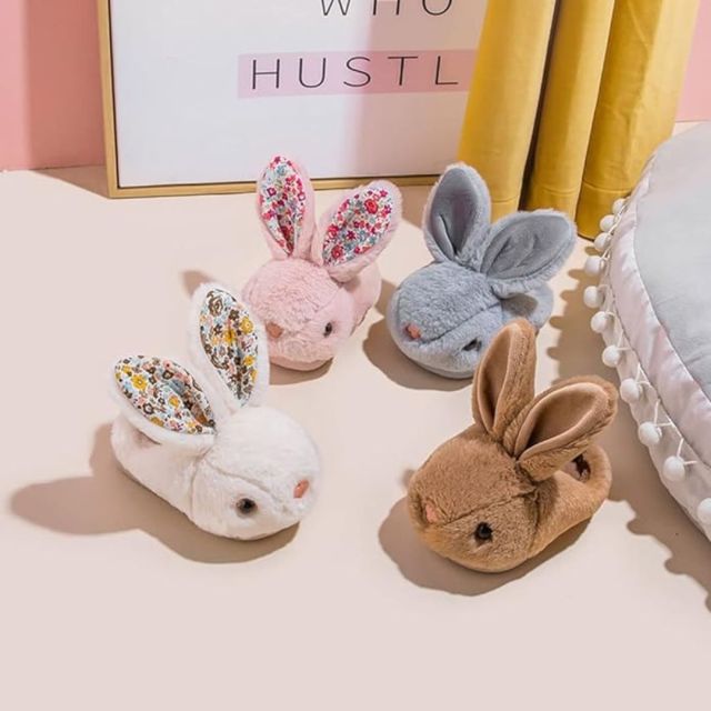 4 different colors of kids fuzzy bunny slippers