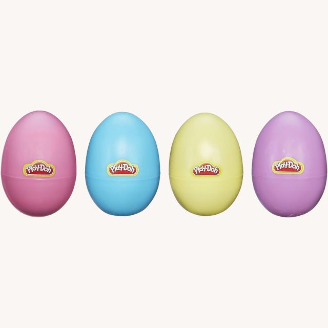 4 colored plastic eggs filled with Play-Doh