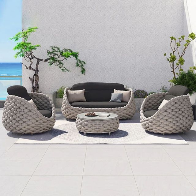 grey rounded outdoor furniture set