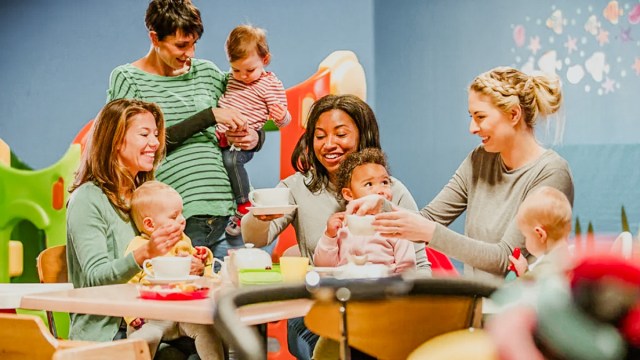 moms at a children's museum, a good place to have fun with your baby in their first year