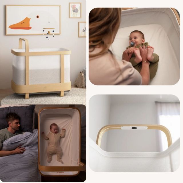 series of images demonstrating the Cradlewise baby cradle