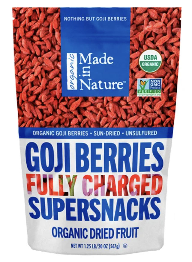 Made in Nature Organic Goji Berries are one of the best Costco packaged snacks for kids