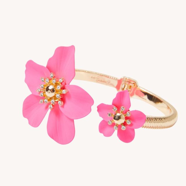 gold bracelet with pink orchid detail