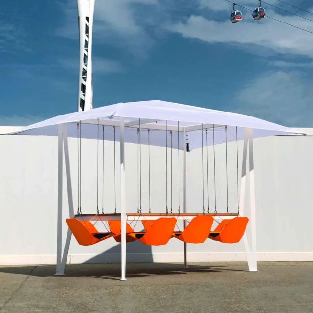 white 6 person outdoor swing table