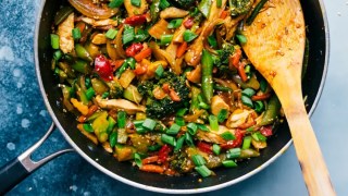 a stir fry, one of the best rotisserie chicken recipes