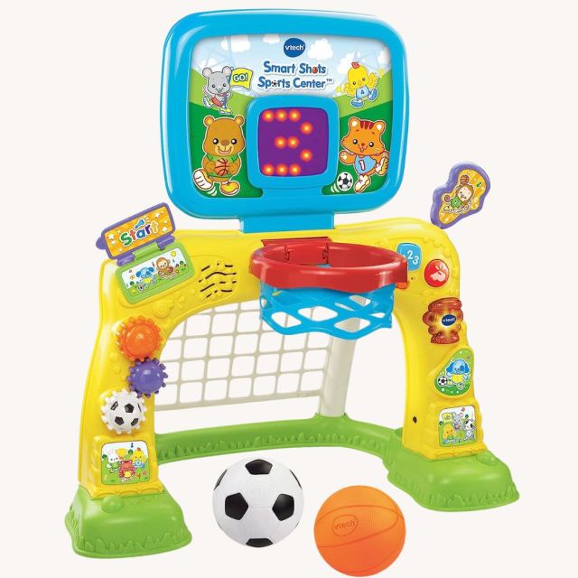 toddler sports activity center with soccer goal and basketball hoop