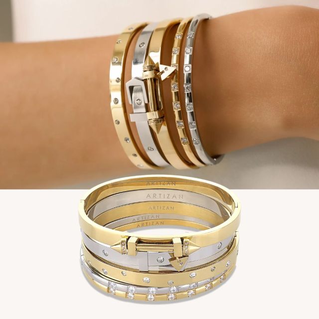 silver and gold bracelet stack