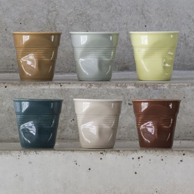 porcelain cups designed to look like crumpled SOLO cups