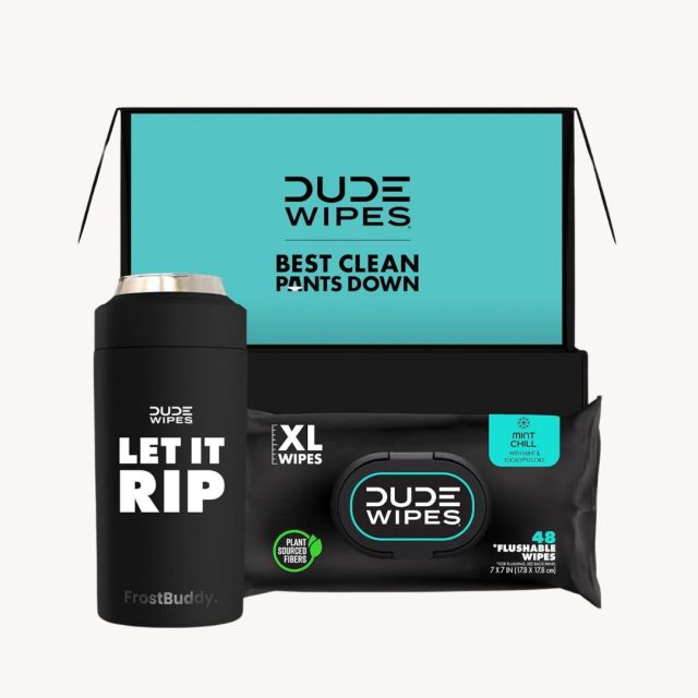 bundle set of Dude Wipes and koozie