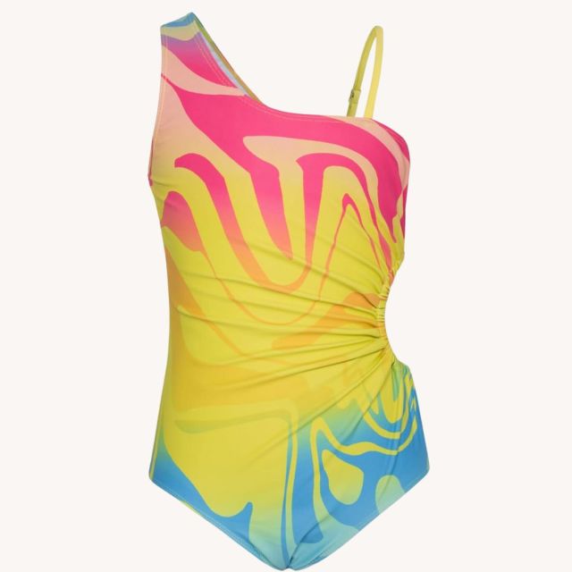 neon multicolored girls one piece bathing suit