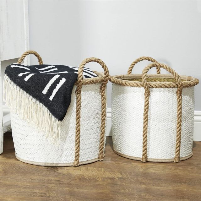 white woven storage baskets