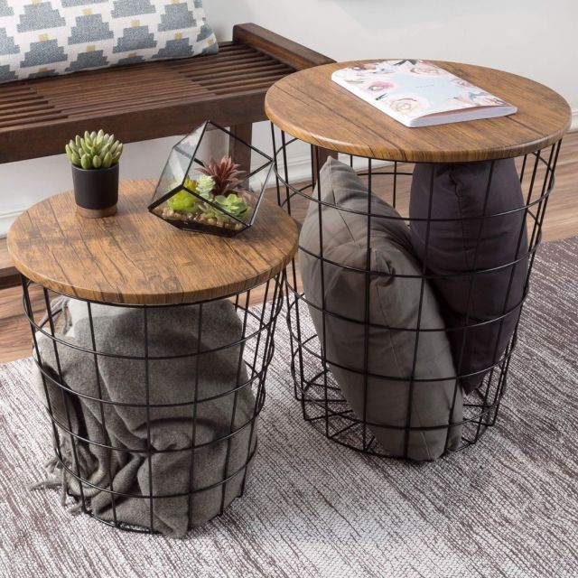 two storage baskets with table tops