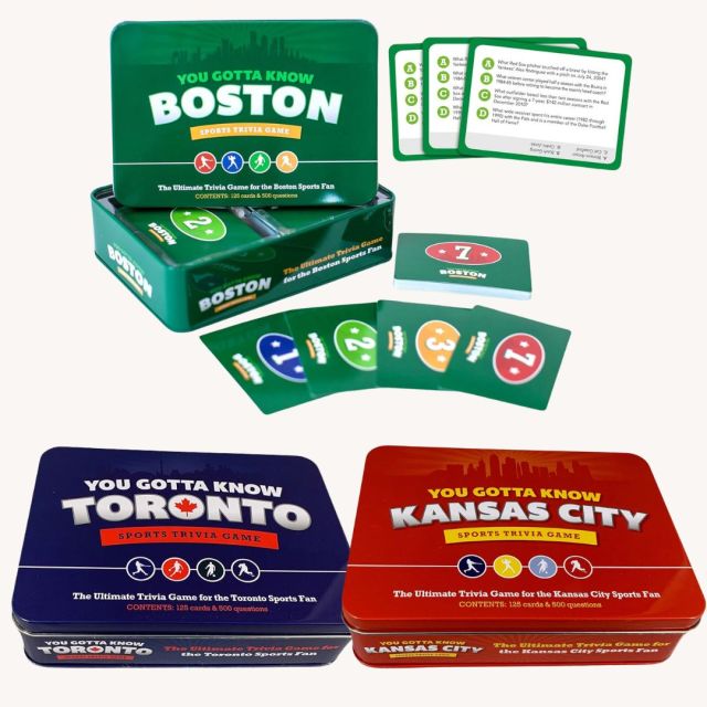 three different boxes of you gotta know trivia game