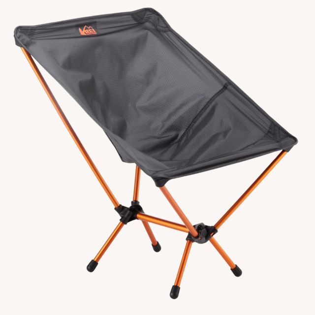 grey camp chair with wood frame
