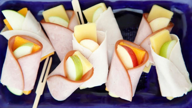 picture of apple cheese wraps, a good protein snack for kids 