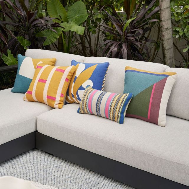 colorful pillows on outdoor couch