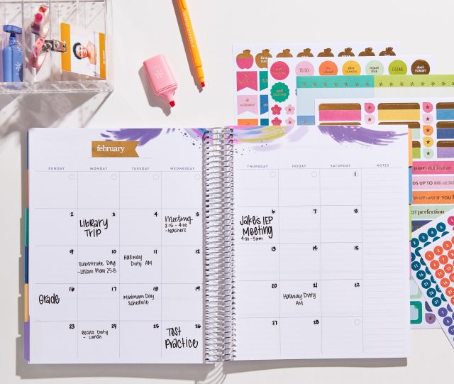 teacher planner on desk