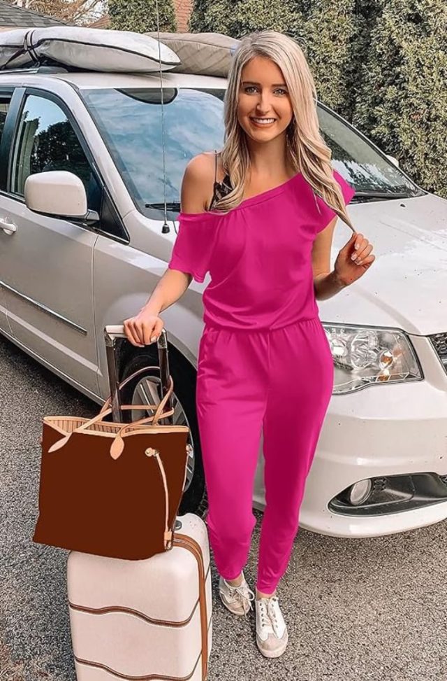 woman wearing pink romper