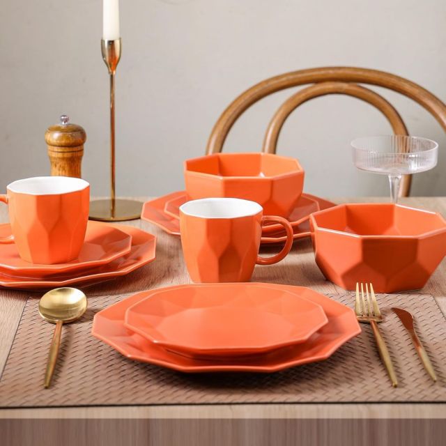 orange dishes on tabletop