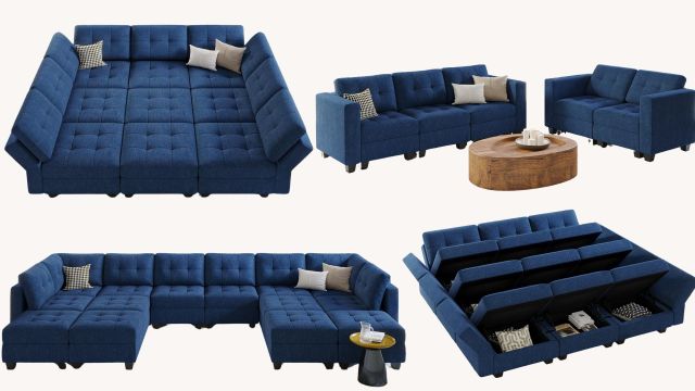 blue modular sofa