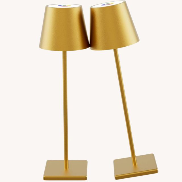 two gold cordless lamps