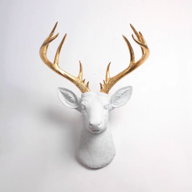 white faux taxidermy deer head