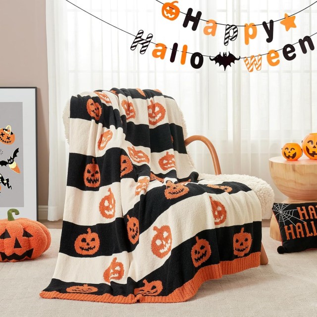 Boo Basket Halloween Throw Blanket