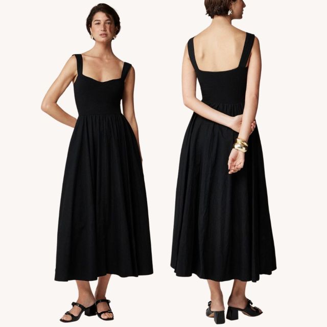 woman wearing j.crew black dress