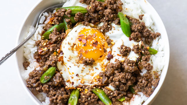 a picture of Korean beef rice bowls