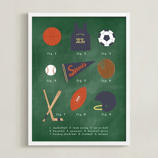 Minted's Sports Primer by Susan Brown is wall art for kids that grows with them