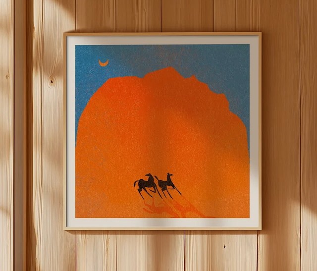 Enikő Eged's Horses of Wadi Rum print is a piece of wall art for kids that grows with them