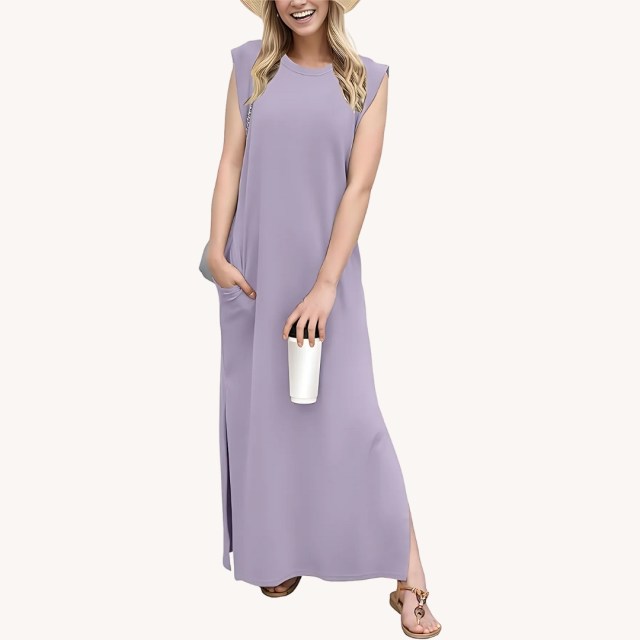 dresses with pockets cap sleeve maxi in lavender