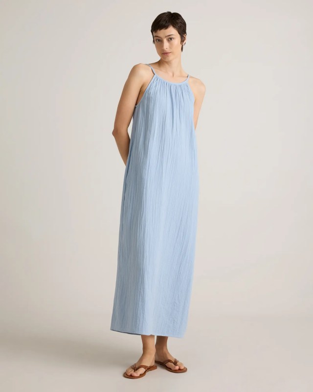 quince blue gauze dresses with pockets