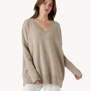 Fall wardrobe staples Halara relaxed v neck sweater